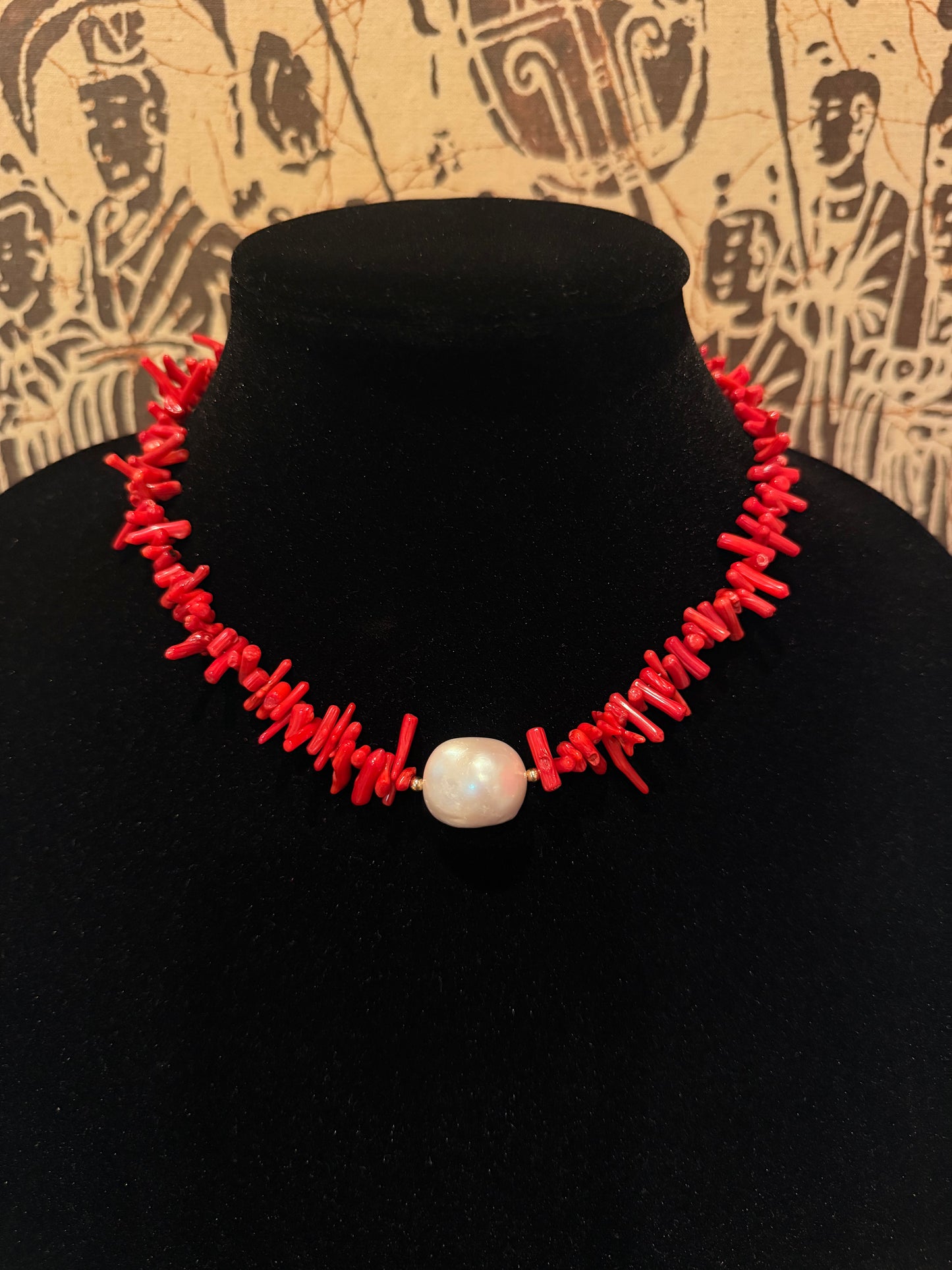 Red Coral Stick & Baroque Pearl
