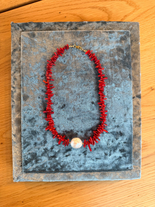 Red Coral Stick & Baroque Pearl